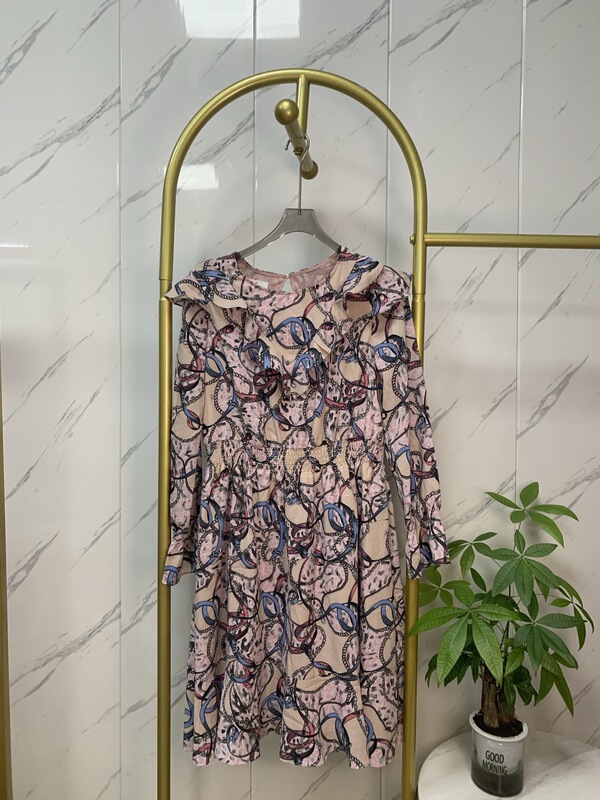 Seconds 11.3【Blue】Women's Dress with Elastic Waist 7C60205510 Double-Layer Collar, Three-Quarter Sleeves, Mid-Length A-Line Dress