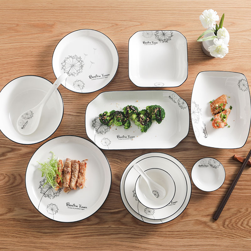 Nordic ceramic tableware Bowl plate plate Flat plate Bone plate taste plate Soup bowl Large soup bowl High foot rice bowl Set tableware