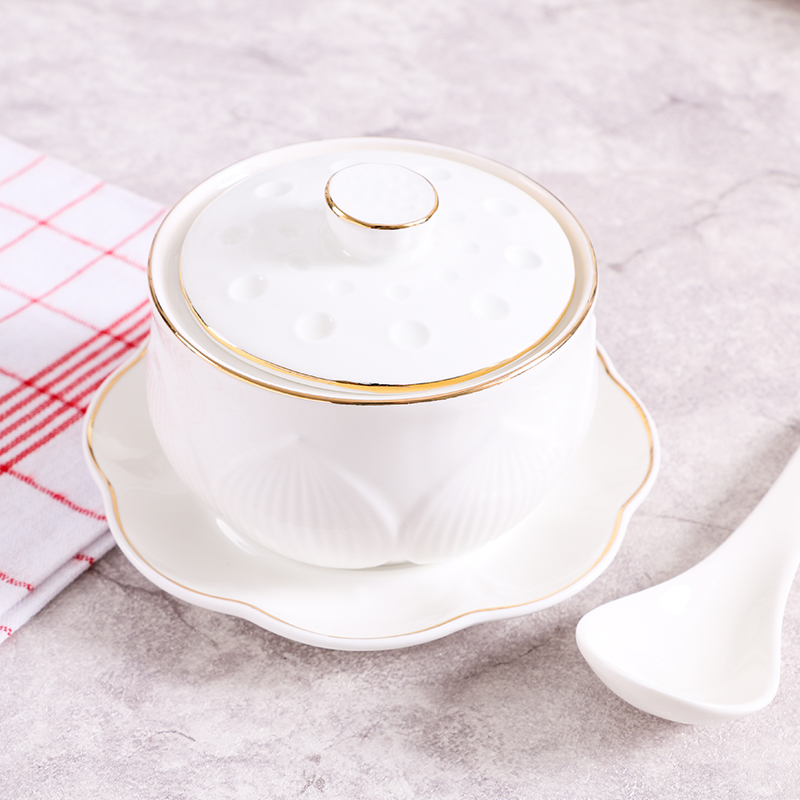 Ceramic stew Home swallow Nest Fish Wings Flush Hotel Cutlery Sweet Pure White Sketching Soup Pot small soup pot Single cover