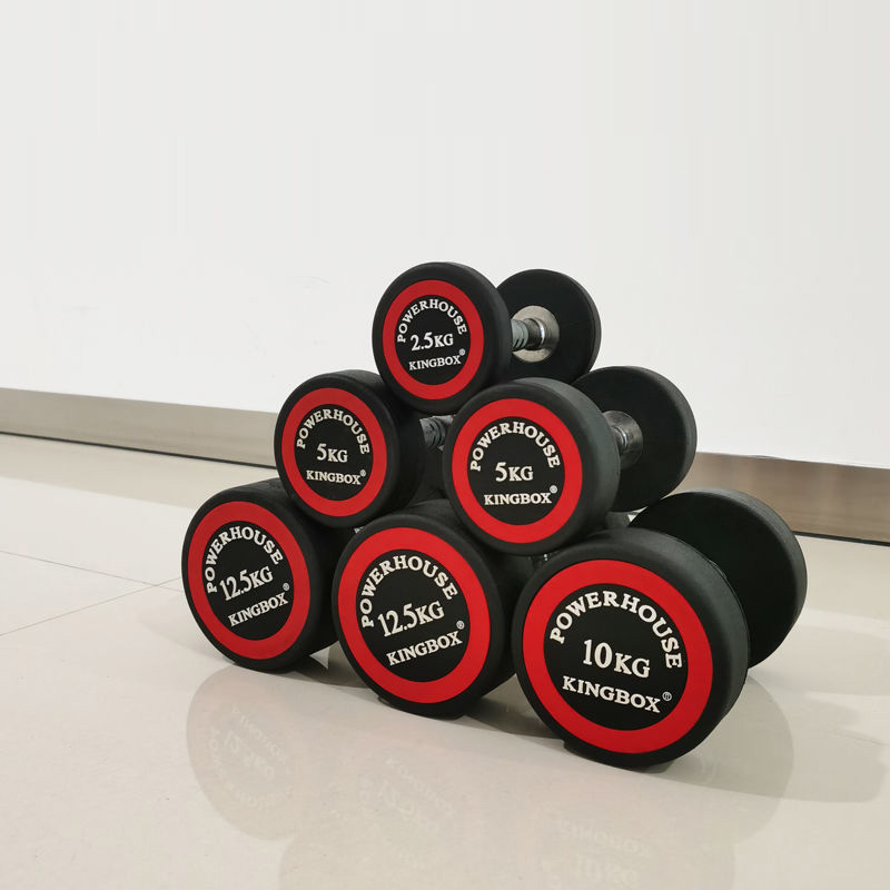 KINGBOX's new commercial private education fixed round head rubber-coated double-layer dumbbell rack set, single 15 kg x 2
