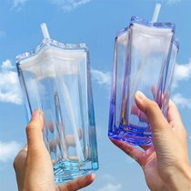 Shake-in-the-same midsummer starry sky cup pentagonal star glass cup straw cup gradient color mesh red water glass high face value