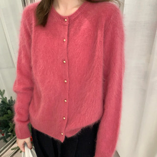 Momo-super wooly 26-year early spring brushed round neck simple knitted cardigan (including 100 sheep wool) 7901