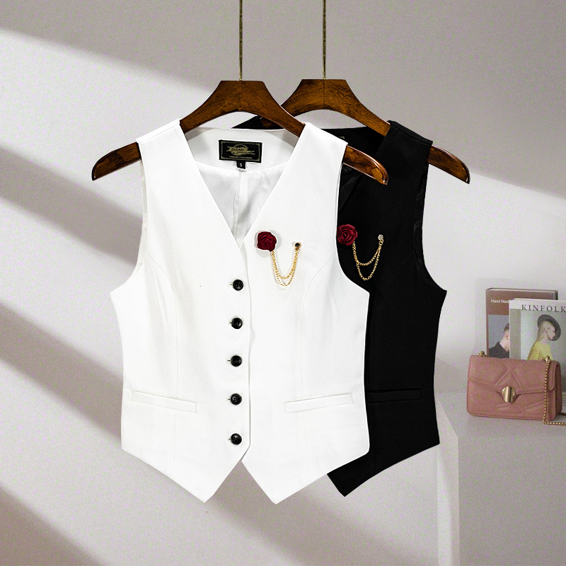 British Style Fashion Suit White Vest for Women, Summer Short Trendy Slim Casual Workwear Sleeveless Vest