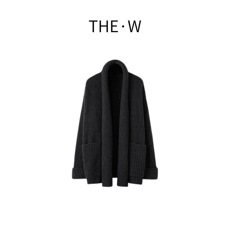 The·W/Autumn and Winter New Soft and Thick Pure Wool Relaxed Nordic Style Retro Thick-Knit Scarf Collar Cardigan The·W/Autumn and Winter New Soft and Thick Pure Wool Relaxed Nordic Style Retro Thick-Knit Scarf Collar Cardigan
