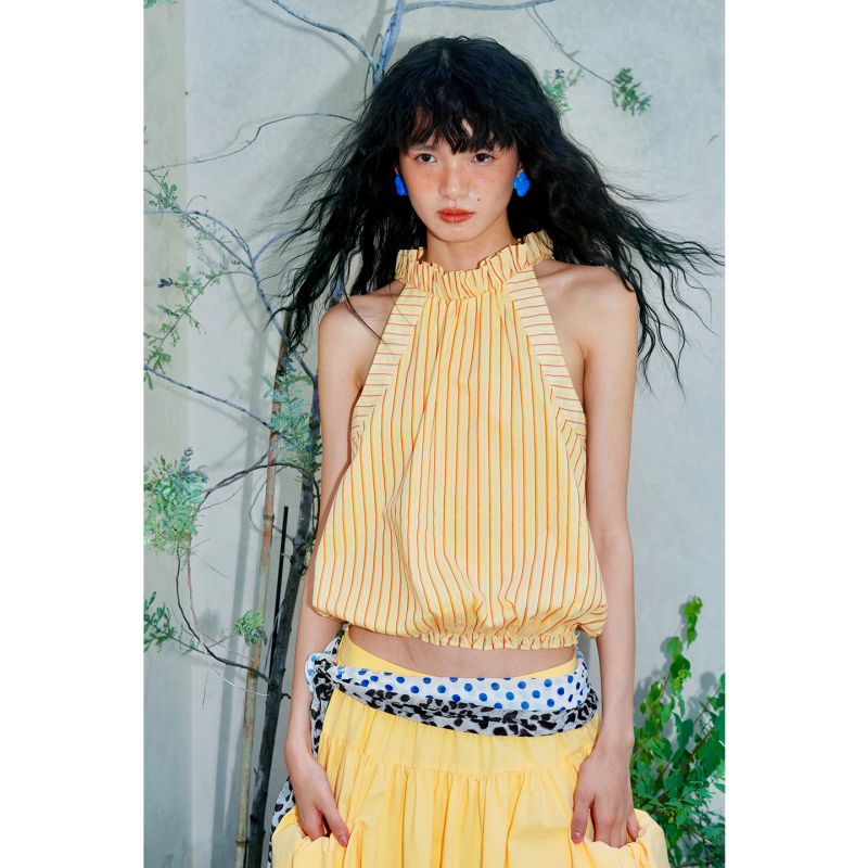 Bad Taste Western Summer Striped Loose Elastic Ruched Design Sleeveless Vest