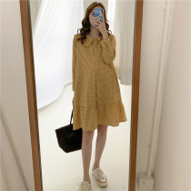 Pregnant Women summer fashion cotton and fish tail skirt loose knee long dress tide mother can go out breastfeeding plaid dress