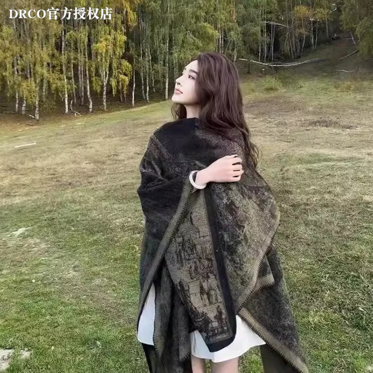 French Drco Northwest Xinjiang Spring Outerwear Shawl Travel Cape Tibet Travel Outfit Thick Scarf Cape for Women