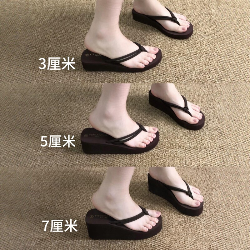 Women's Summer Flip-Flops 3Cm/5Cm/7Cm Double Thin Strap Soft Flip-Flops Indoor Home Non-Slip Slippers for Work and Commuting