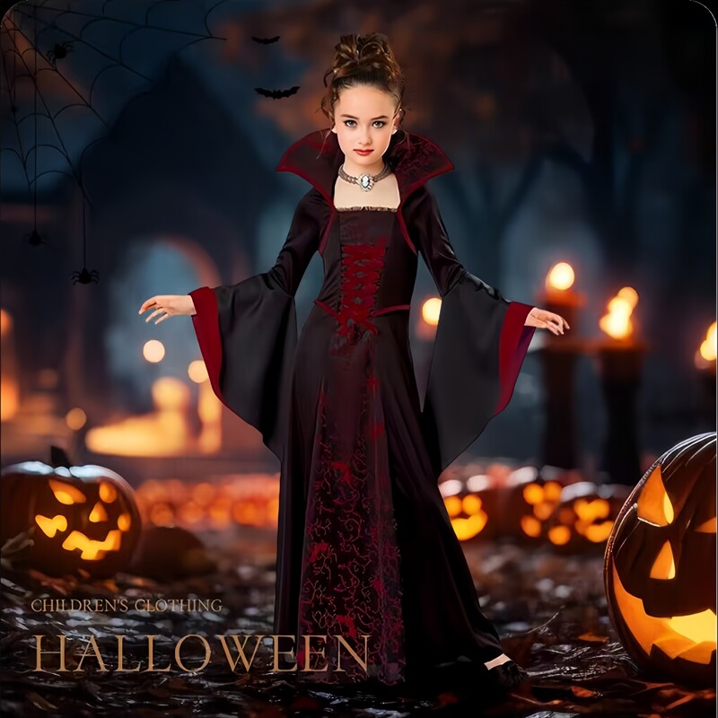 Halloween Costume Kidsren's Cosplay Vampire Queen Party Dress Girls Masquerade Performance Costume