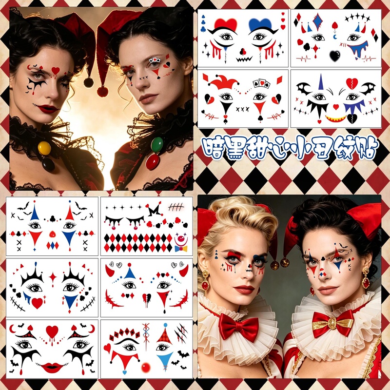 Halloween Decorative Stickers Cosplay Clown Tattoo Stickers Masquerade Party High-End Facial Makeup Stickers