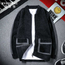 Imitation mink jacket men Korean version 2021 New thick knitted cardigan warm men handsome guy sweater