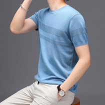 Summer mulberry silk short-sleeved mens t-shirt round neck ice silk half-sleeve casual t-shirt mens thin knitted sweater top clothes