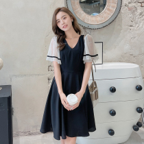 Large size womens clothing in the summer of 2021 the new fat sister mm thin cover belly wild fairy stitching dress