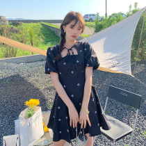 Large size womens clothing 2021 new fat sister loose thin belly cover-up age reduction floral small black dress summer