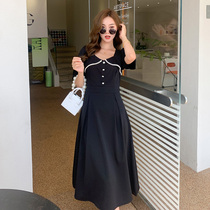 Large size womens new summer 2021 slightly fat sister slim cover belly long high waisted dress