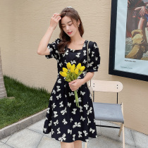 Large size dress summer fat sister mm loose thin belly cover-up age reduction square collar tea break floral short skirt