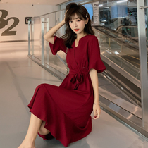 Large size dress female fat sister summer dress cover belly age reduction show thin foreign style French retro niche bellflower skirt