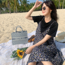 Large size dress summer new fat sister thin belly cover short-sleeved top floral sundress two-piece suit tide