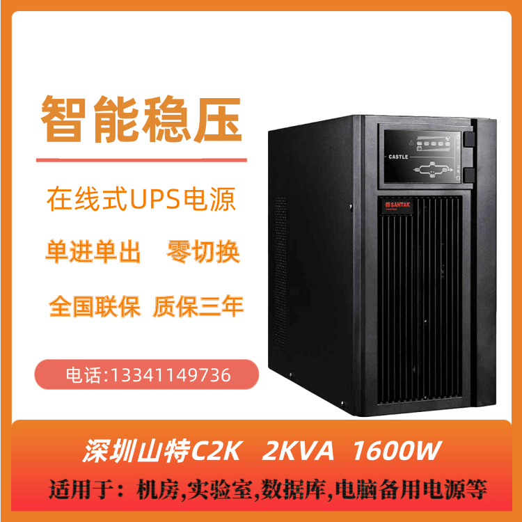 Mountain TeUPS Uninterrupted Power Supply C2K Online Type Voltage Stabilized Timelapse 2KVA1600W with built-in battery CASTLE 2K