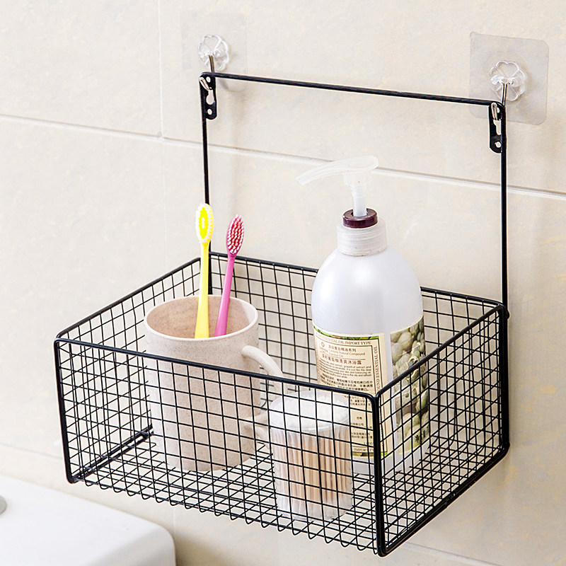 Ins Nordic simple dressing room bathroom rack wall wall hanger basket storage basket kitchen iron basket
