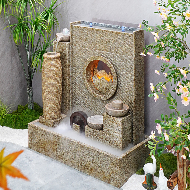 Stone Courtyard Screen Wall with Flowing Water Feature, Home Decoration, Finished Water Feature for Yard, Fish Pond Background Wall, Company Screen Partition