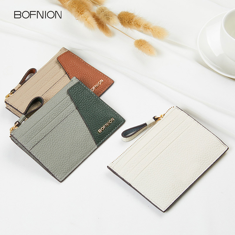 Cardbag female leather ultra thin mini-change card bag one small head skin color color color card set exquisite clip
