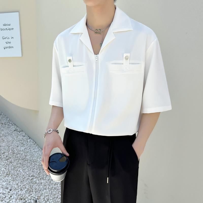 High-End Design Cuban Collar Shirt for Men, Short-Sleeved Summer Trendy Brand Half-Sleeve Top, Korean Style Cool and Stylish White Shirt with Drape