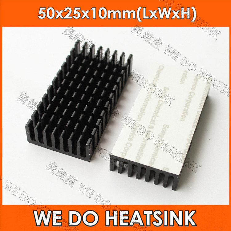 10个包邮！显存IC铝散热片50*25*10mm破槽黑色CUP散热器 带导热胶