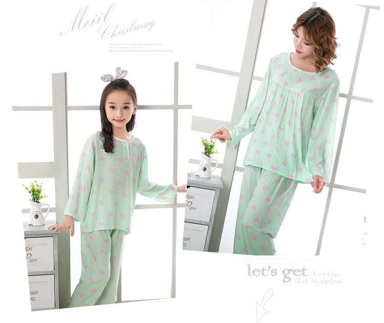 Bộ đồ ngủ trẻ em cotton dài tay phù hợp với phụ huynh-trẻ em phù hợp với gia đình phụ nữ áo gia đình