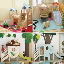 Kindergarten slide sales department overhead floor indoor wooden playhouse childrens large climbing slide combination toy