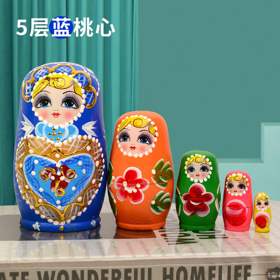 Russian matryoshka classic hot stamping matryoshka 5-layer matryoshka log children's toys set of Montessori teaching aids