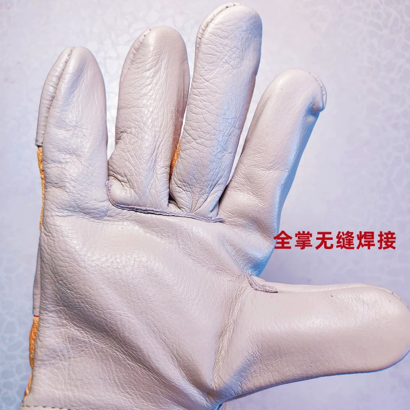 găng tay bảo hộ hàn Haosheng nâng cấp găng tay ngắn hàn liền mạch bằng da bò polyester-cotton ngắn đặc biệt cách nhiệt, chống cháy và chống bỏng để hàn điện bao tay hàn chống cháy găng tay thợ hàn