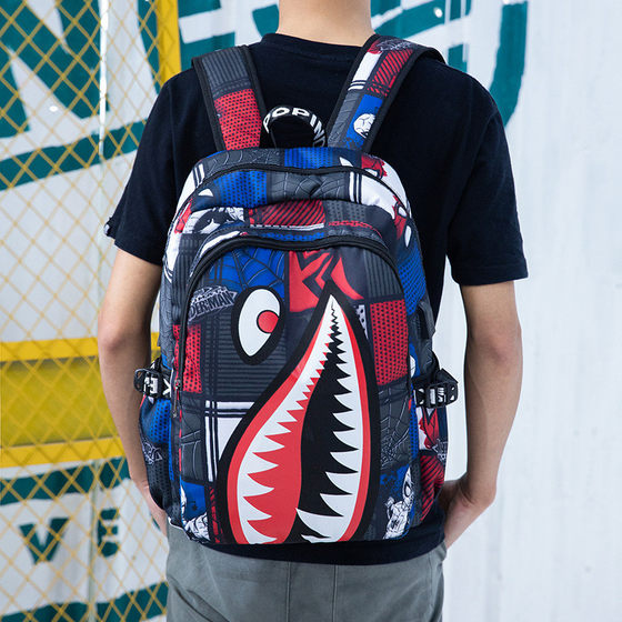 NewSharkprintingSchoolBagsChildrenBackpackforteenBo