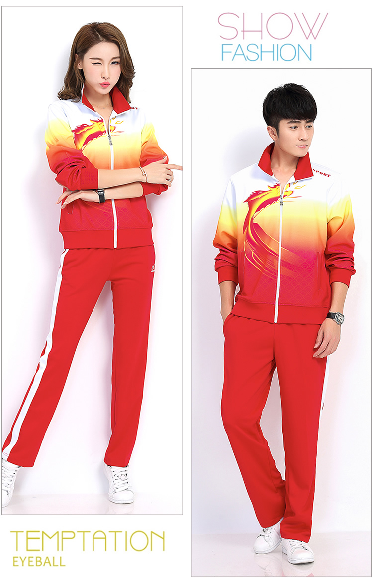 Bộ đồ thể thao giản dị nam mùa xuân và mùa thu đôi mẫu nữ Trung Quốc rồng lỏng Trung Quốc đội thể thao quốc gia áo dài tay màu đỏ - Thể thao sau bộ adidas hồng