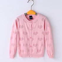 Girls knitted sunscreen cardigan Childrens middle and large childrens cotton thin jacket 2019 spring and summer new baby air conditioning clothes