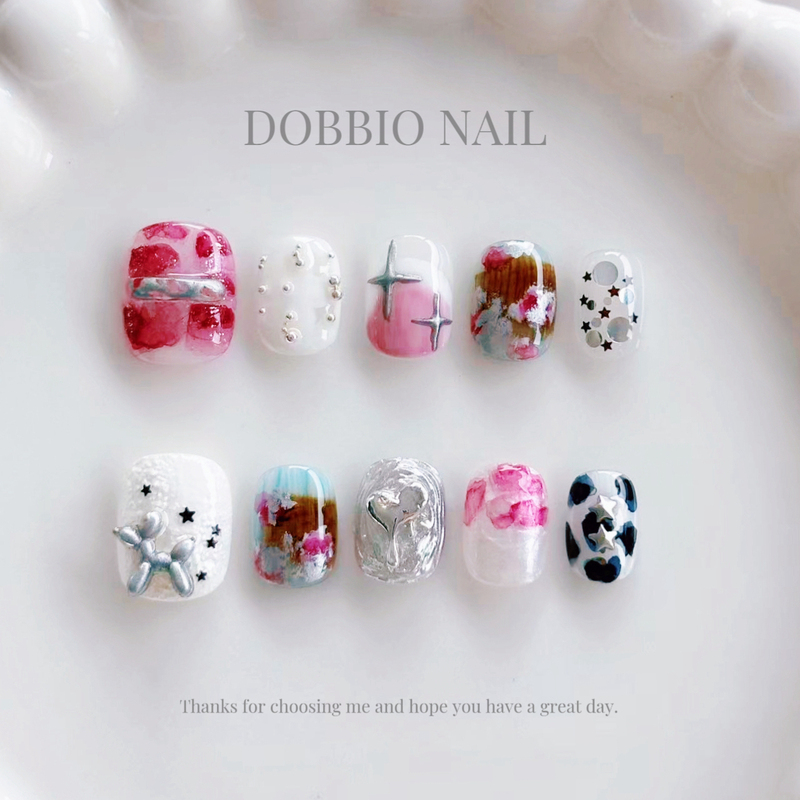 Dobbio【Qq Meibei】Korean Style ins Pink Cute and Sweet Handmade Wearable Nails High-End Nail Art Pieces Dobbio【Qq Meibei】Korean Style ins Pink Cute and Sweet Handmade Wearable Nails High-End Nail Art Pieces