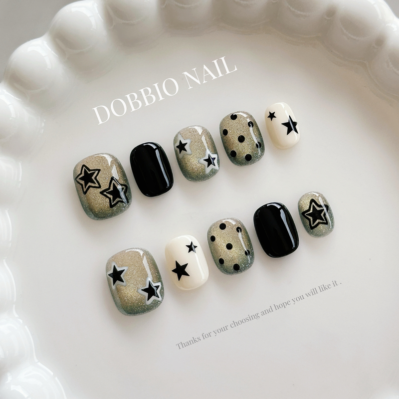 Dobbio【Star Sleepy】 ins Sweet and Cool Star Yellow-Green Cat Eye High-End Handmade Wearable Nail Art Nail Tips Dobbio【Star Sleepy】 ins Sweet and Cool Star Yellow-Green Cat Eye High-End Handmade Wearable Nail Art Nail Tips