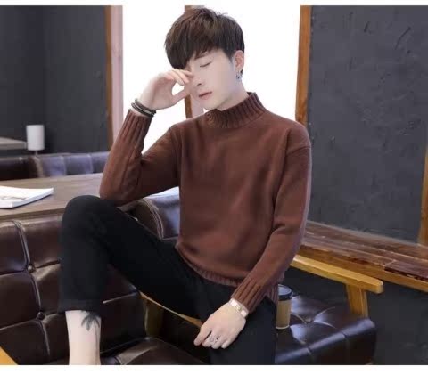 Áo len nửa cổ nam xu hướng áo len cổ tròn 2018 thu đông mới mùa đông mới thời trang nam