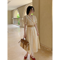 Big Eees flower and Alice French Platycodon grandiflorum bubble sleeve long dress high grade feel niche tea break skirt