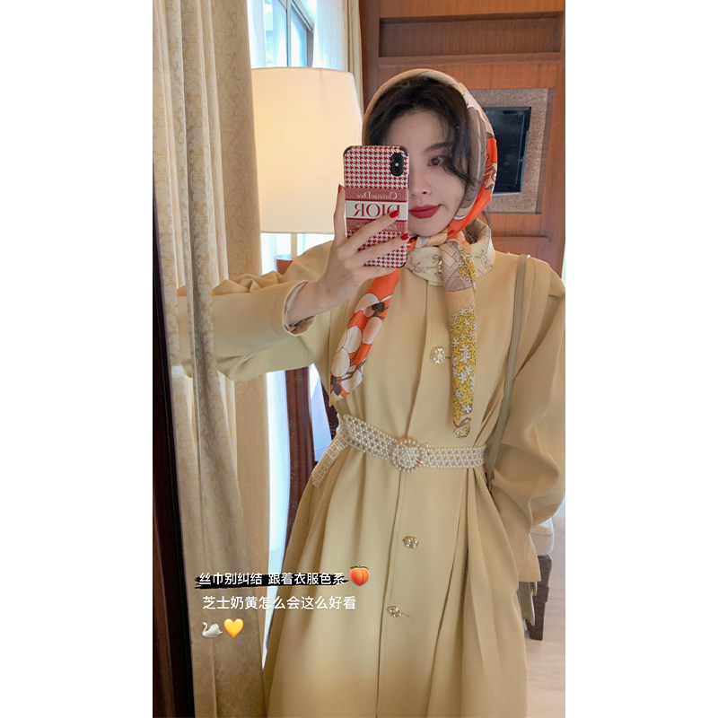 Great Eyes Pearl Swan Middle Sensation Multicolor Color Gold Button Wind Jersey Woman Little Sub Medium Long Version Coat 2022