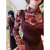 Big Eees flower design sense pile up collar small shirt early spring new floral mesh base shirt female top