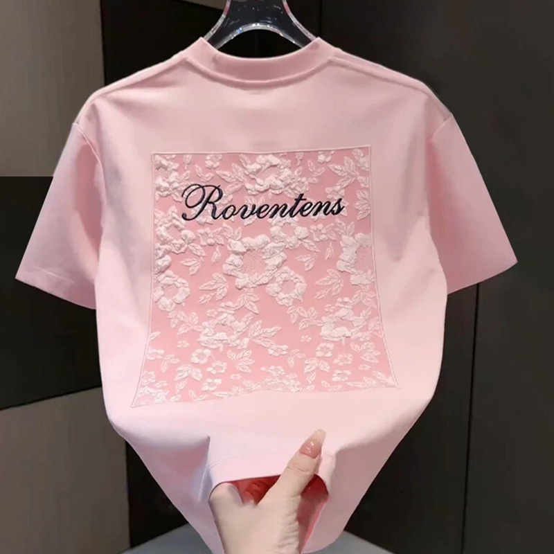 European-Style Light Luxury 2025 Summer New Short-Sleeve Men's T-Shirt with Heavy Embroidery and Three-Dimensional Carving, Fashionable Casual Top