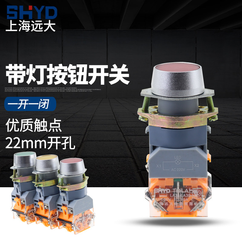 Shanghai Yuangda SHYD LA39-11D with lamp flat button 220V24V380V110V self lock switch