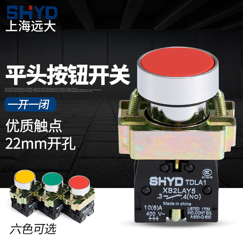 Shanghai Yuanda XB2 button LAY5-11 flat head button switch self-reset 22MM multi-color optional NP2