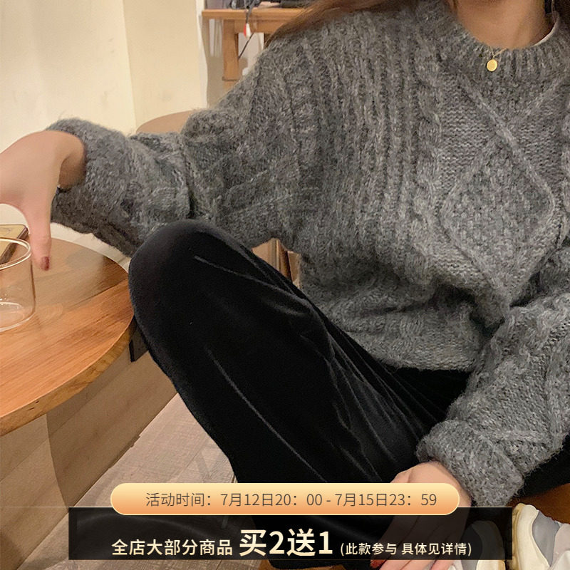 13 Liangpint small sub 800g Heavy warm and upgraded gold mink wool thickened real hemp flower sweater woman knit blouse