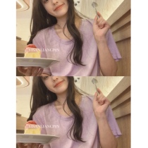 One third Liangpint small sub this purple is also too beautiful ~ heaven-wire wool short sleeve T-shirt round collar female summer lock bone t
