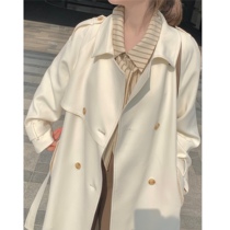 High ji texture 2022 Early spring 150cm Little Subtemperament Long Milk White Wind Coat Woman high coat