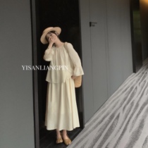 Euni white moon light 150 small sub holiday windy with gentle temperament Xianxian blouses half body dress with two suits