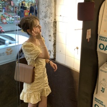 Cheese-cheesemans ~ 2022 Summer swarm with waist yellow Crushed Flowers dress Short dress 150 Small