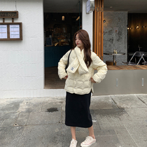 13 Good product small man this year super hot ins scarf down jacket female Korean version of Joker short loose jacket